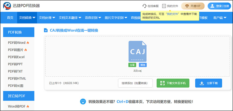 在线PDF网站完成CAJ转Word